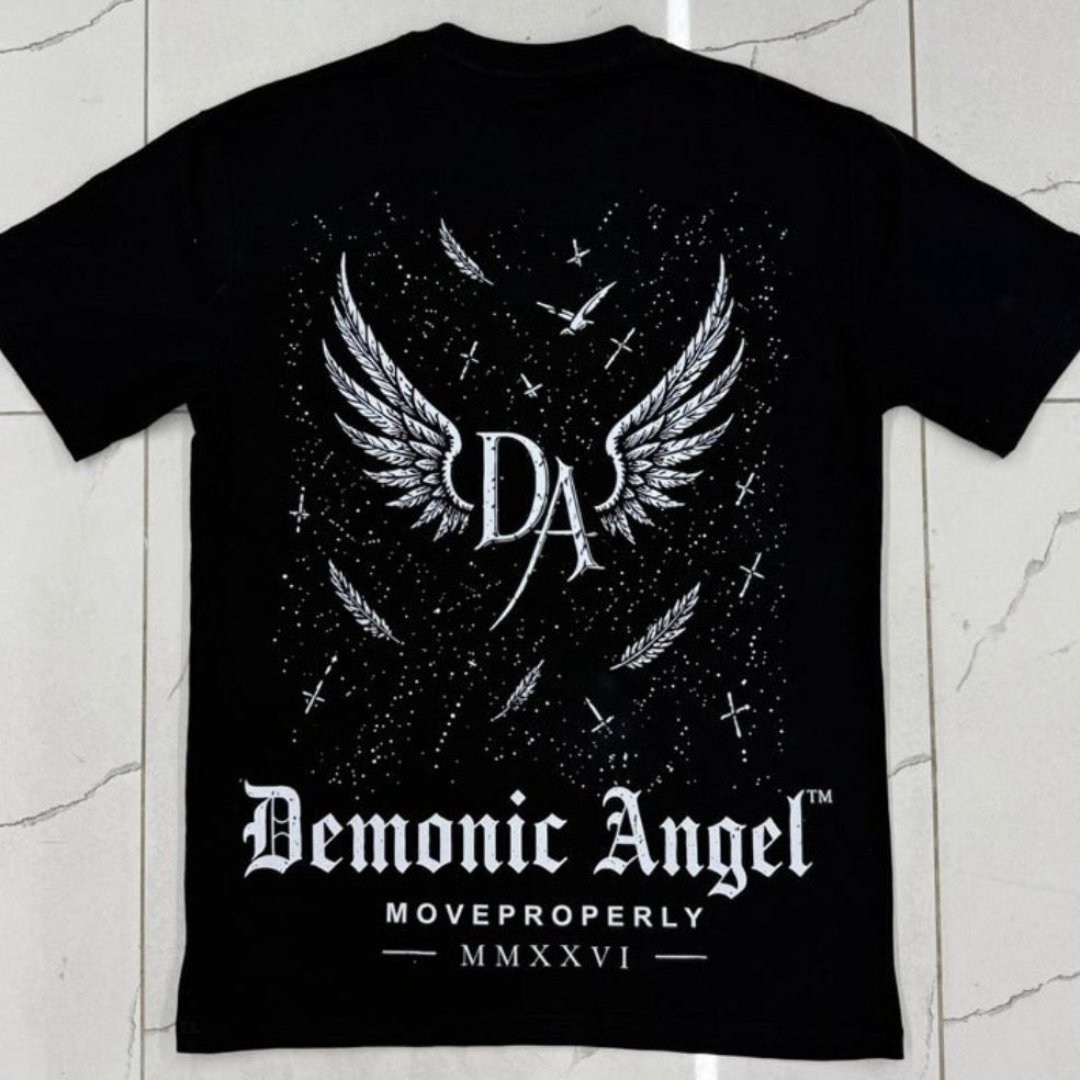 Black Demonic Angel™ Move Properly Tee Flat Lay Product View Editorial View