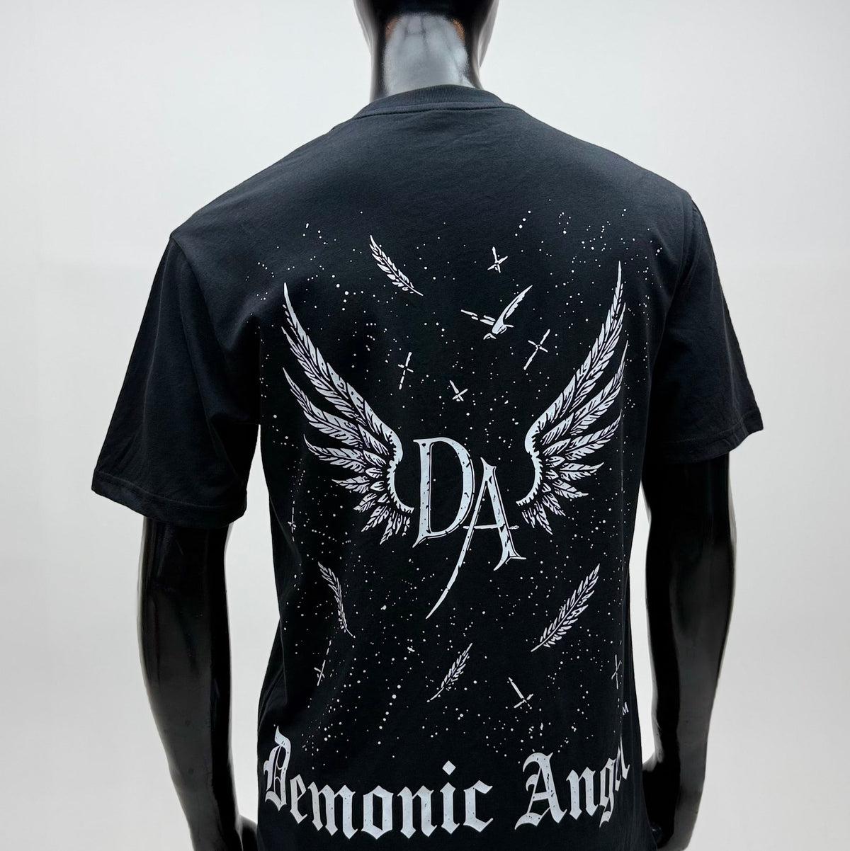 Black Demonic Angel™ Move Properly Tee Back View With Oversized Graphic Editorial View